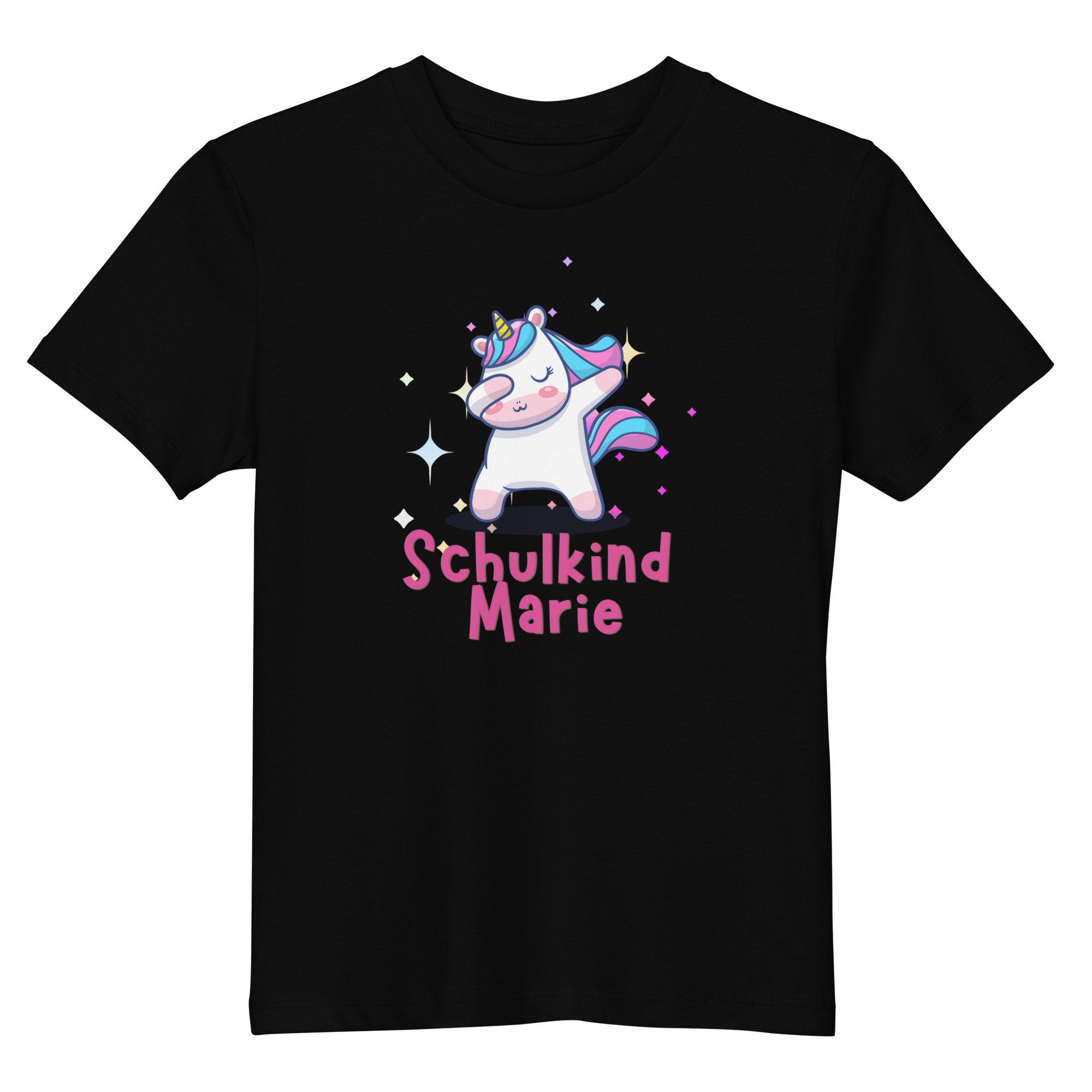 Schulkind Marie – Tanzendes Einhorn Motiv 🦄✨ Bio-Baumwoll-T-Shirt für Kinder – Bild 2