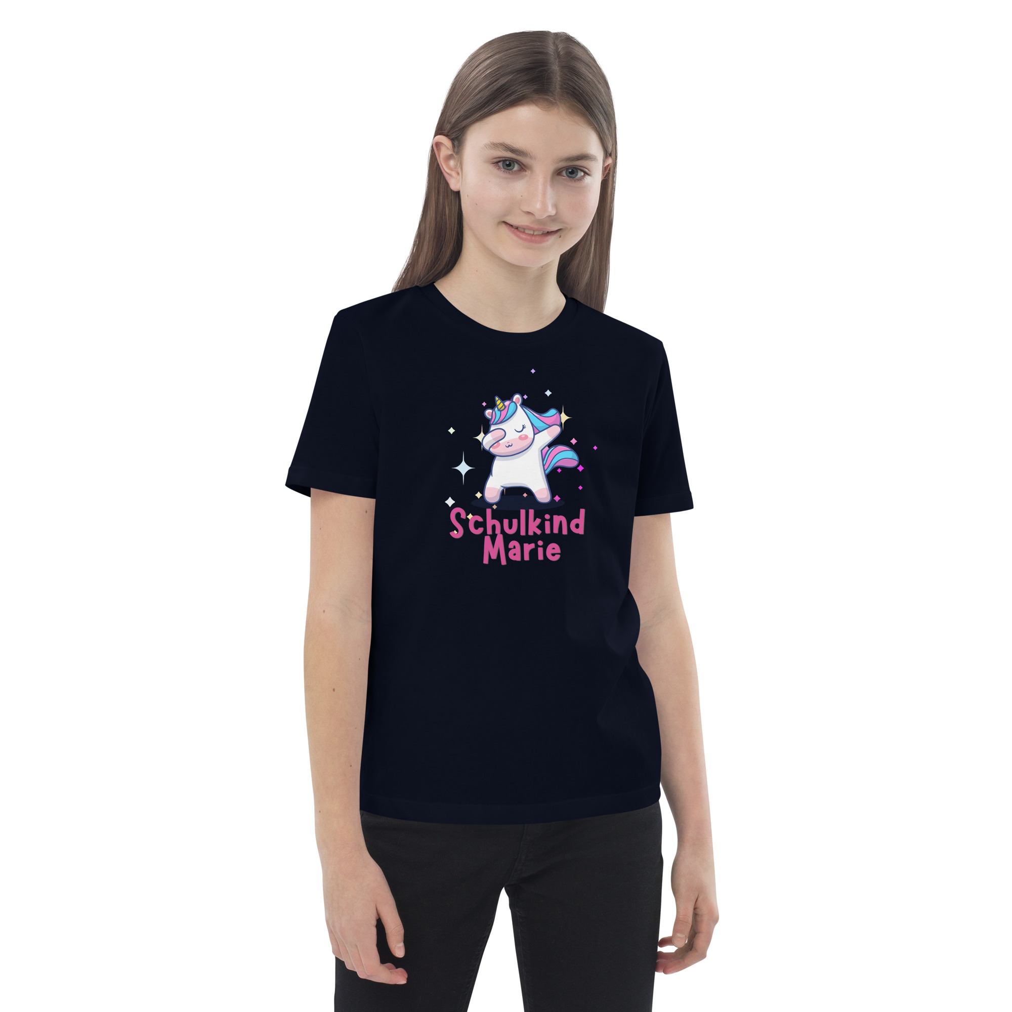 Schulkind Marie – Tanzendes Einhorn Motiv 🦄✨ Bio-Baumwoll-T-Shirt für Kinder – Bild 7