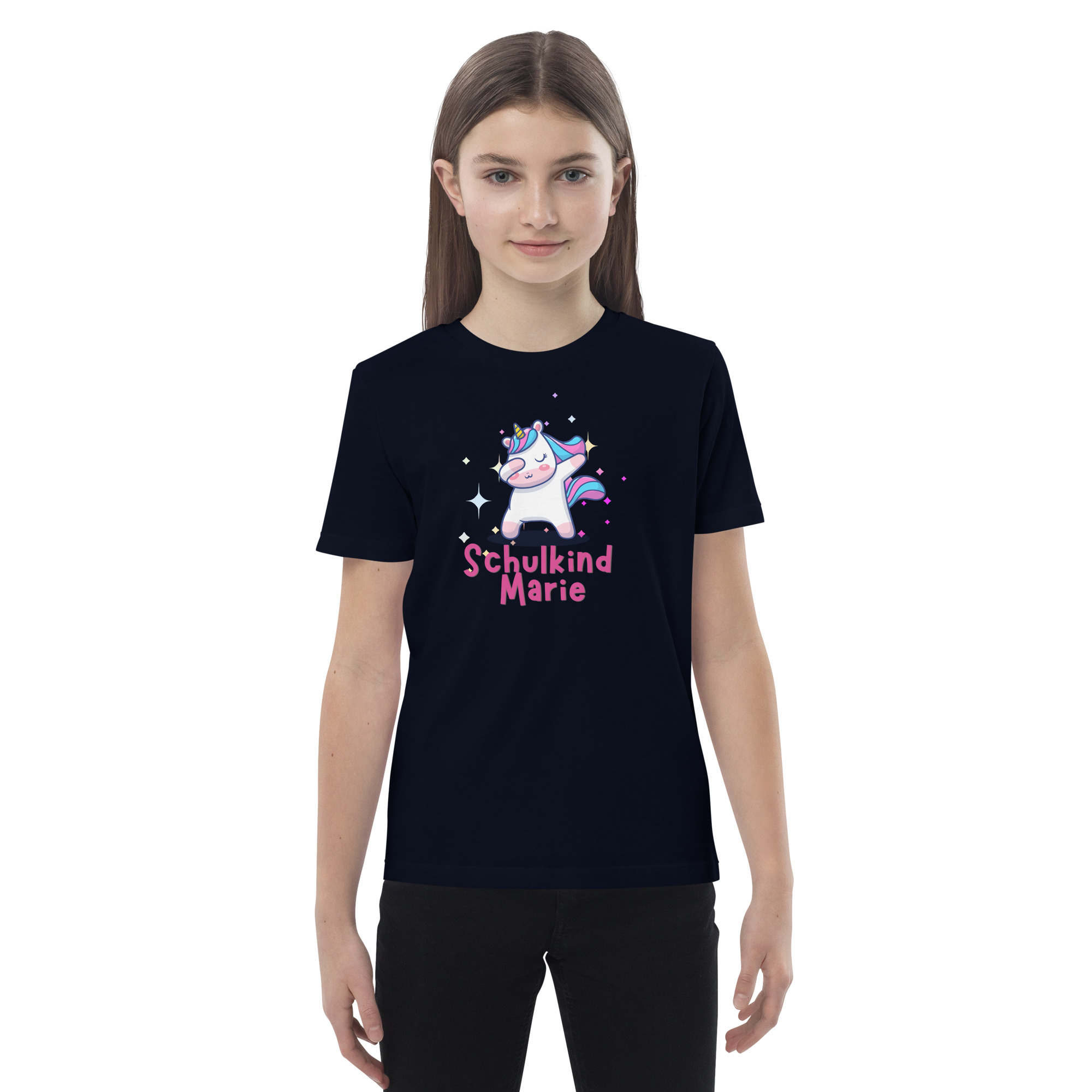 Schulkind Marie – Tanzendes Einhorn Motiv 🦄✨ Bio-Baumwoll-T-Shirt für Kinder – Bild 6