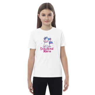 Schulkind Marie – Tanzendes Einhorn Motiv 🦄✨ Bio-Baumwoll-T-Shirt für Kinder